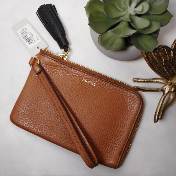 Fossil Handbags - Fossil Tara Tassel Brown Leather Wristlet